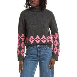 &Isla Womens  Noah Geo Turtleneck 100% Cashmere Sweater, Grey